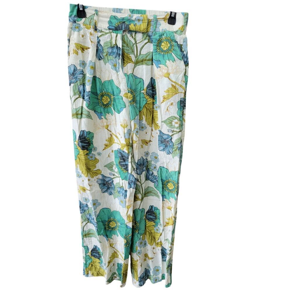 Spoon Jeans Floral Pants Size Medium Linen Blend Lightweight Resort Summer